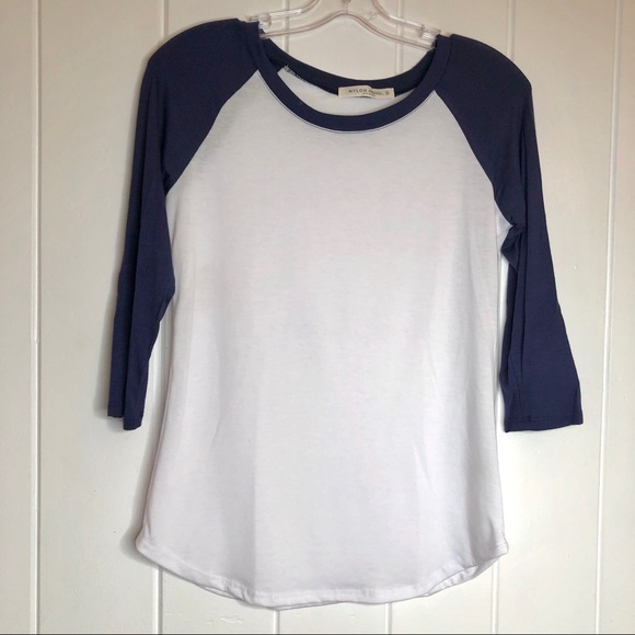 NYLON APPAREL 3/4 sleeve curved hem baseball tee s - Picture 2 of 4
